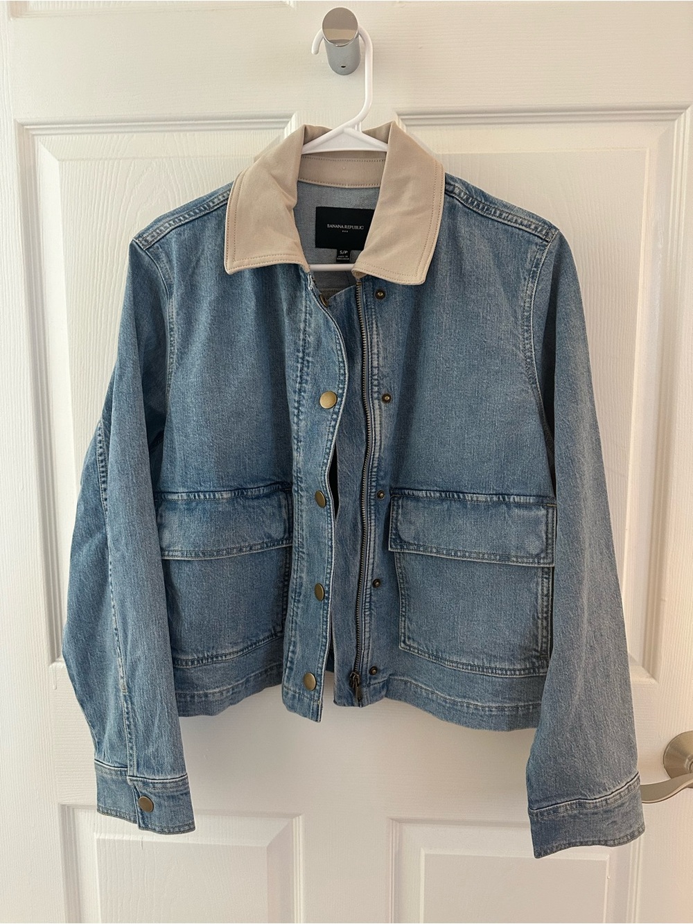 Banana Republic Light Blue Denim Jacket with Cream Collar